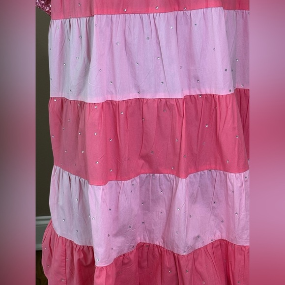 NWT Women’s FANTASTIC FAWN pink colorblock sequin puff sleeve dress- Size Medium - Picture 3 of 9